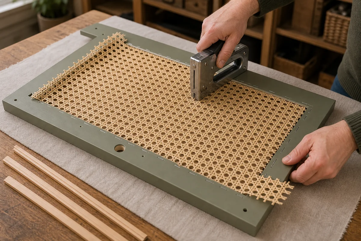 Fixation du cannage au dos d’une porte