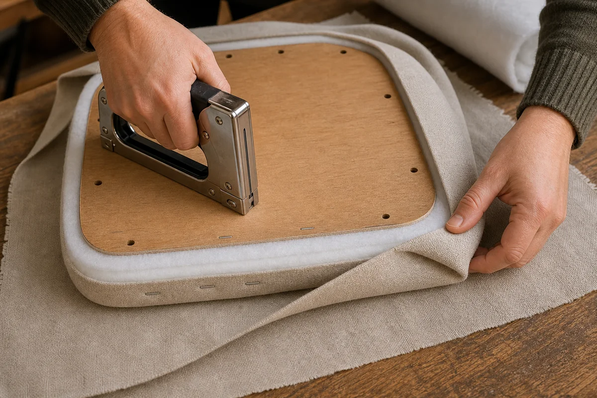 Pose de ouate et tissu sur assise