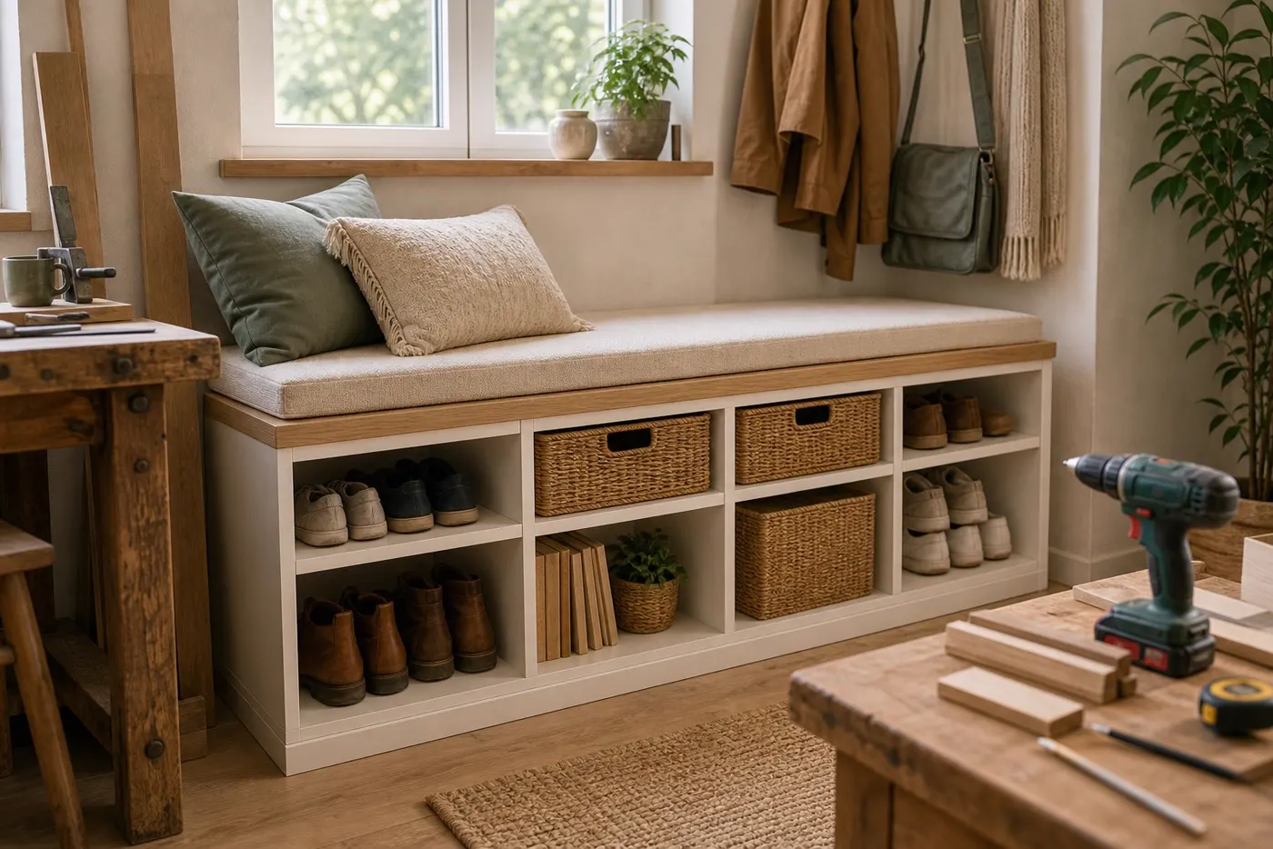 Créer un meuble d’entrée avec banc et rangement