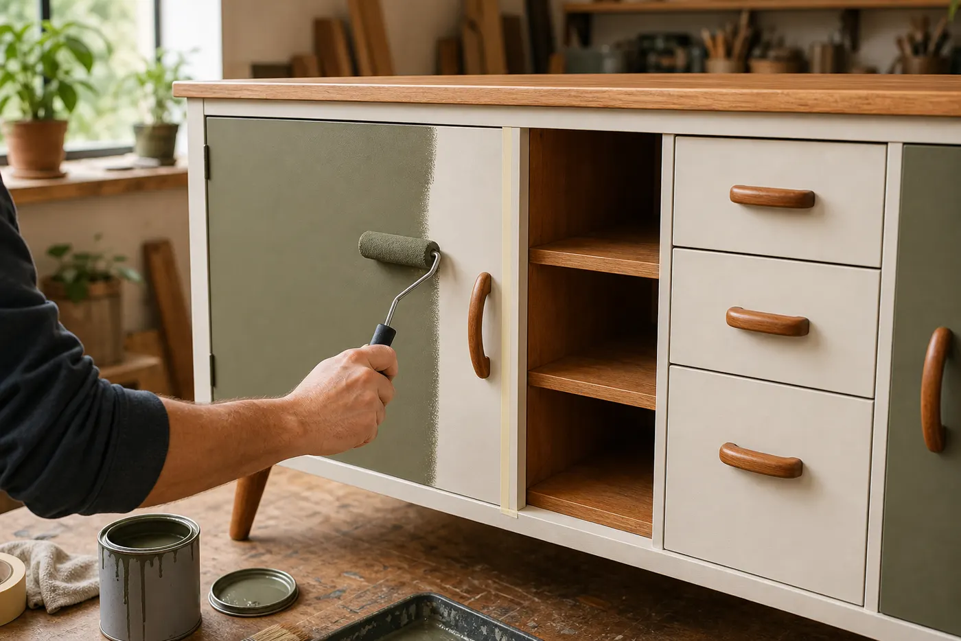 Peinture bicolore d’un buffet vintage