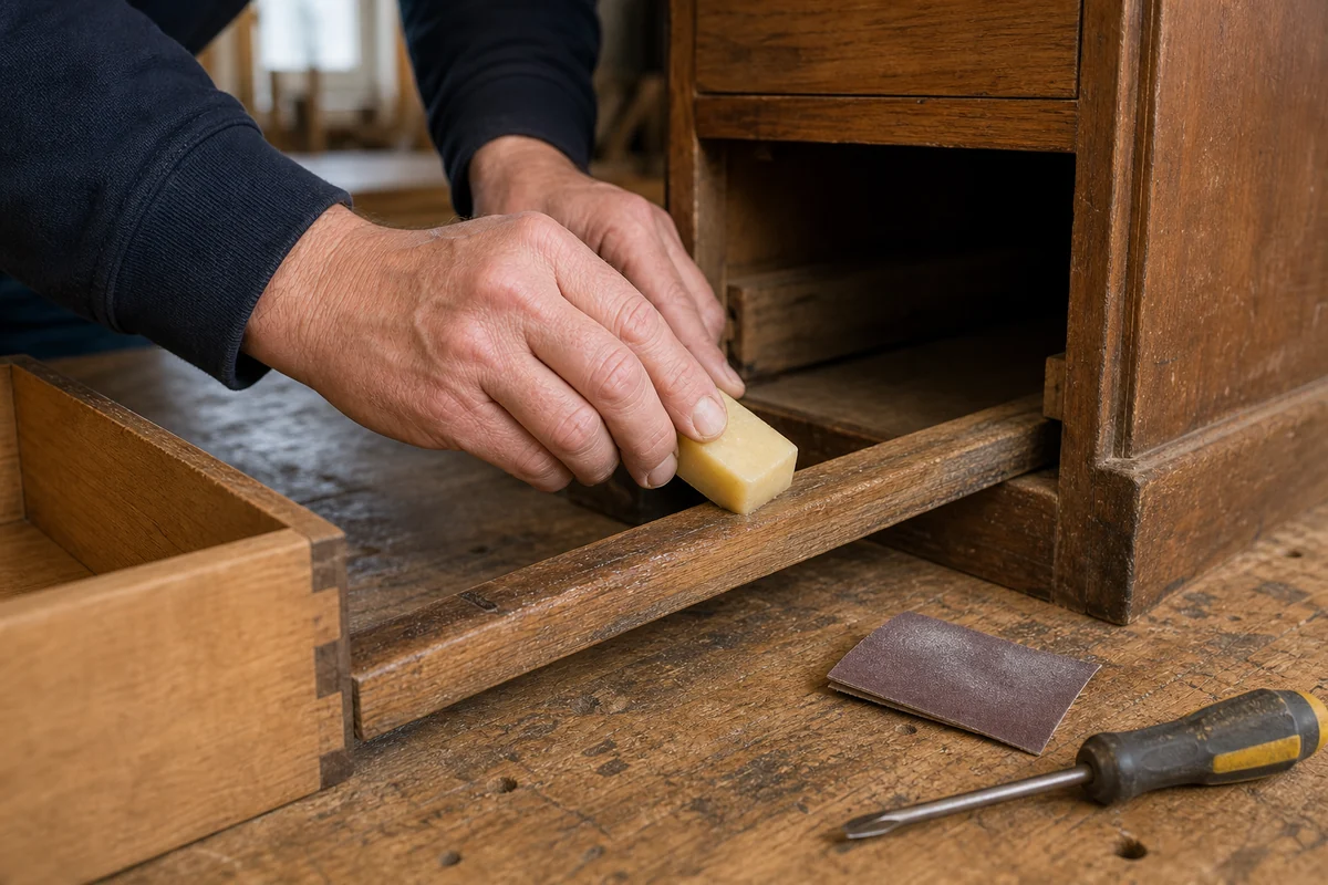 Cire appliquée sur coulisse de tiroir