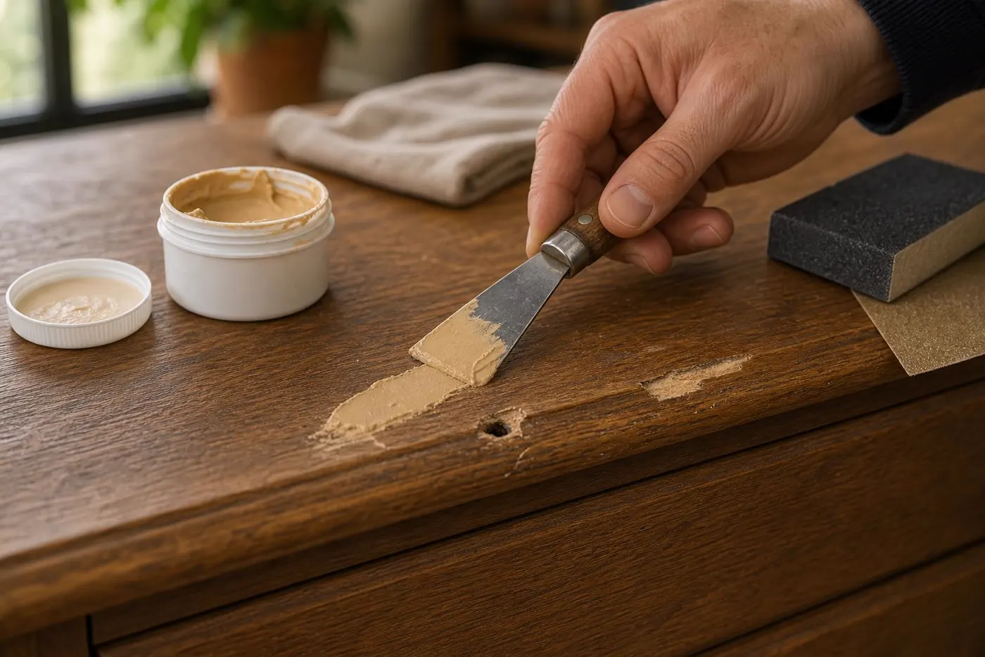 Application de pâte à bois à la spatule