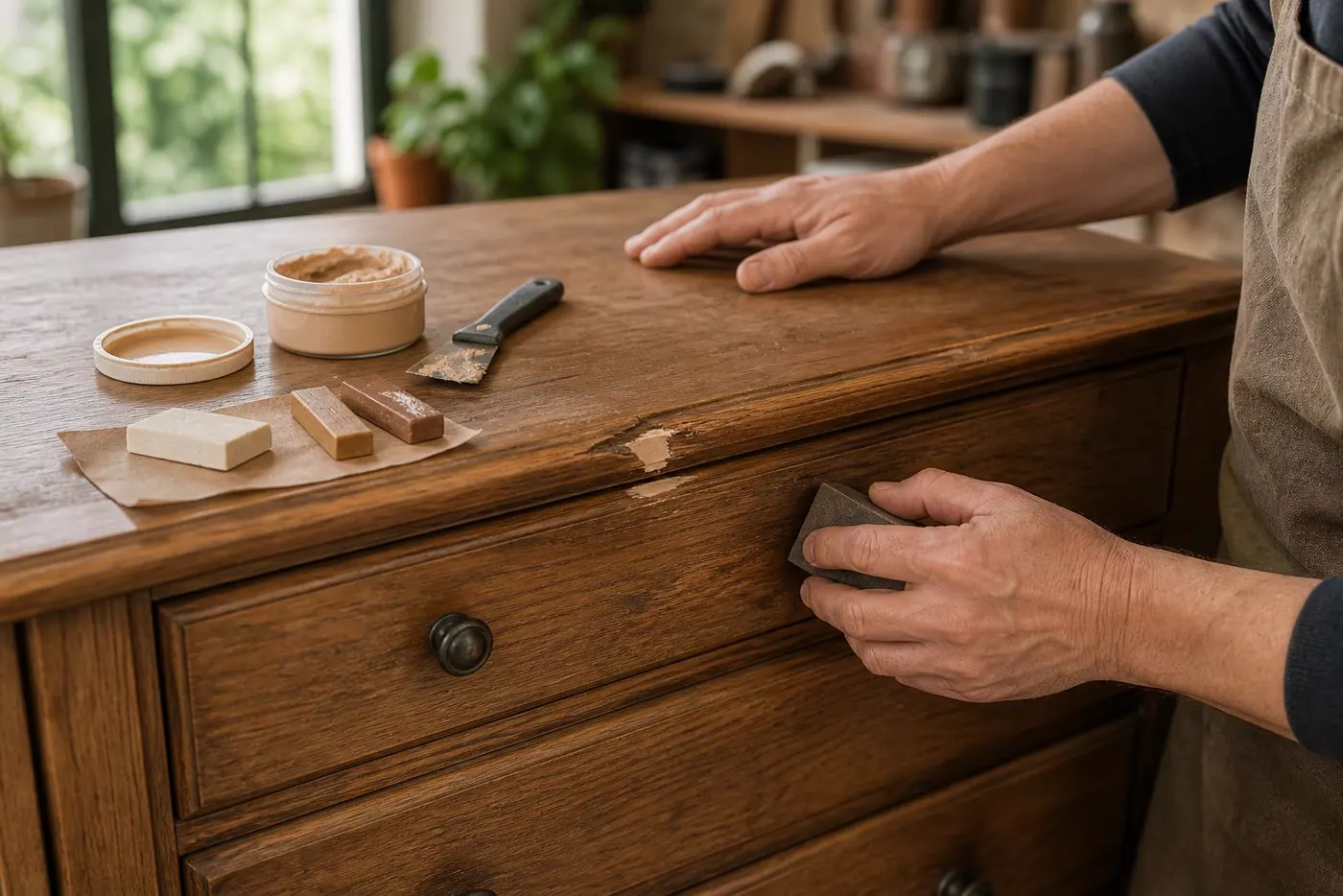 Réparer trous, rayures et éclats sur un meuble en bois