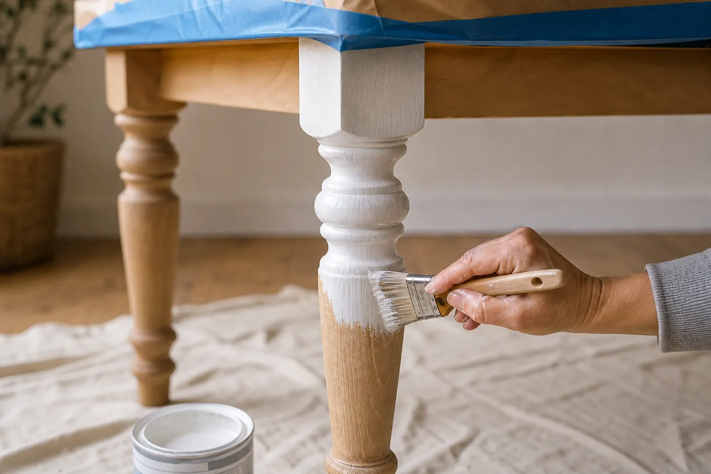 Dégraissage et sous-couche sur pieds de table