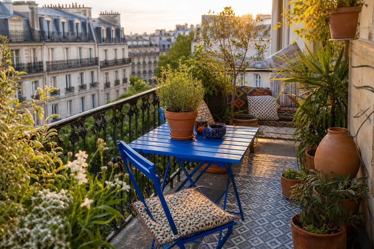 Petit balcon méditerranéen maximaliste bleu intense