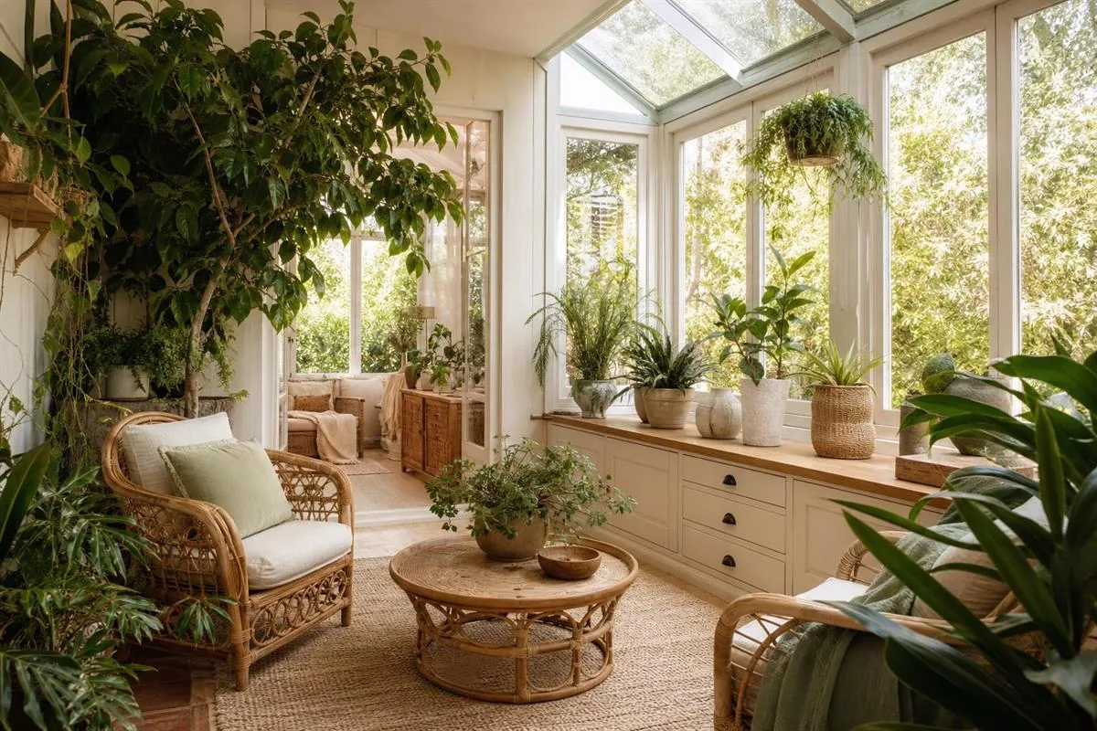Chambre sous pente avec rangements bas en bois clair