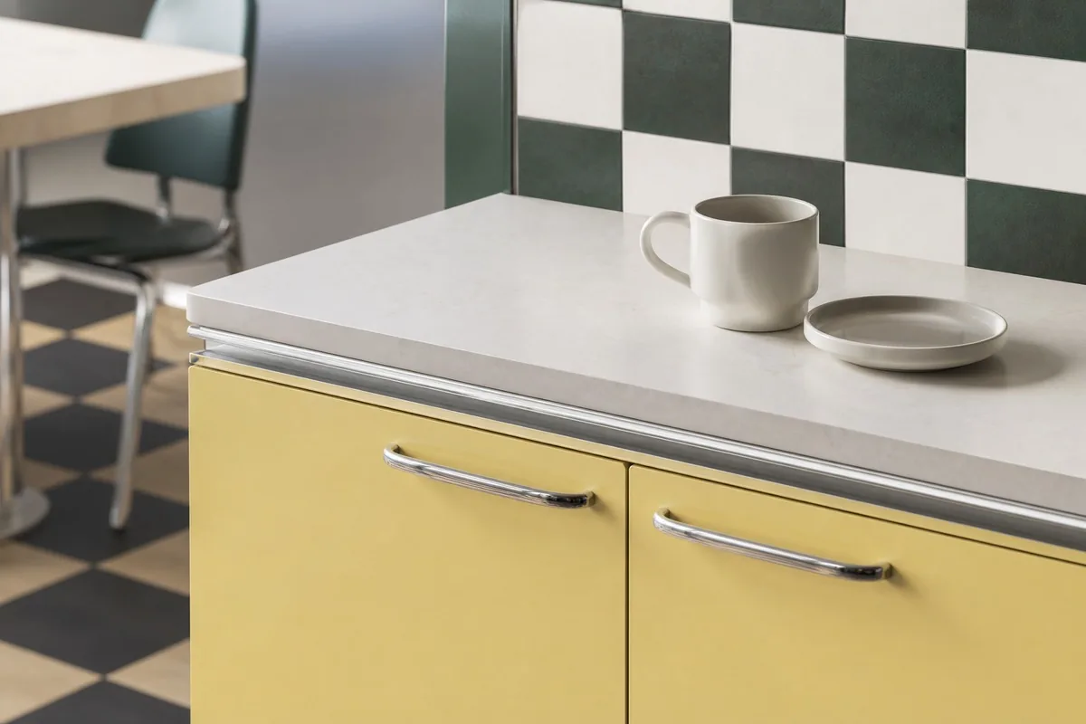 Détail de buffet court relooké dans une micro cuisine diner