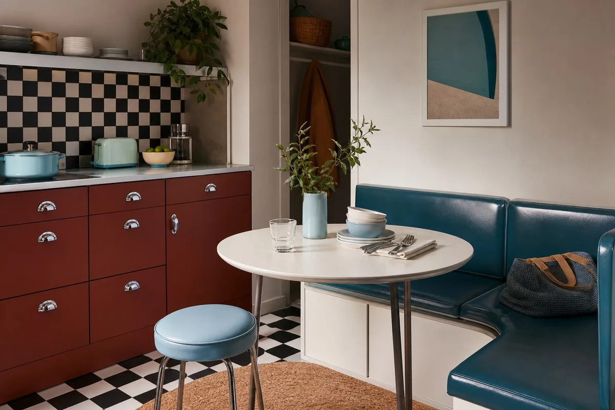 Micro cuisine diner vintage avec buffet court et banquette