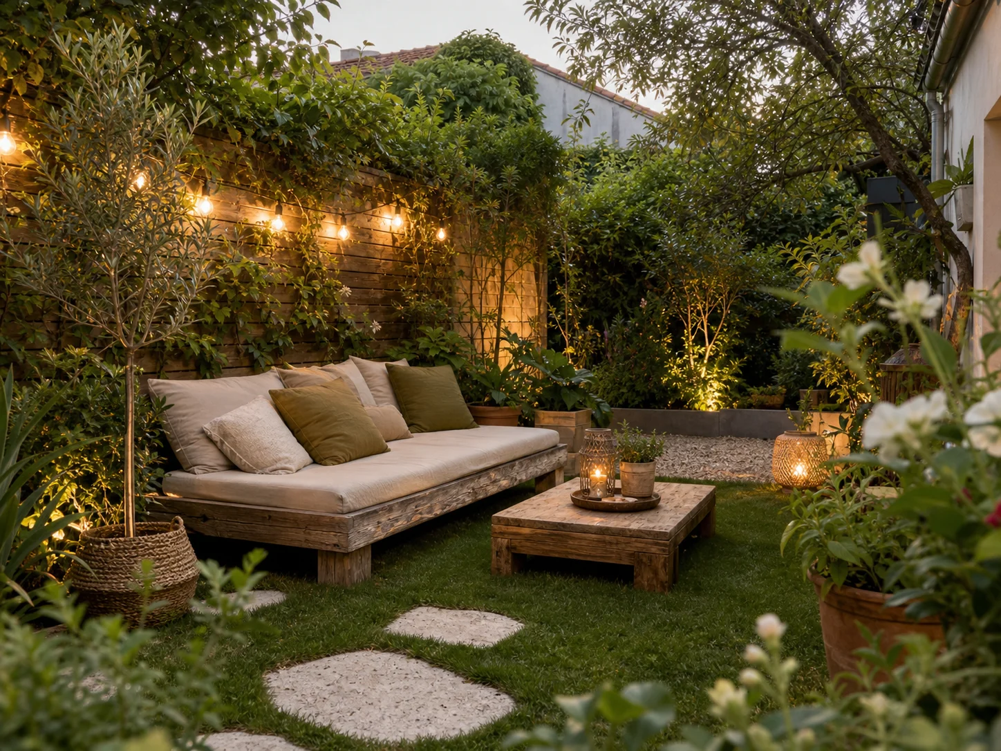 Petit jardin aménagé comme micro resort accessible